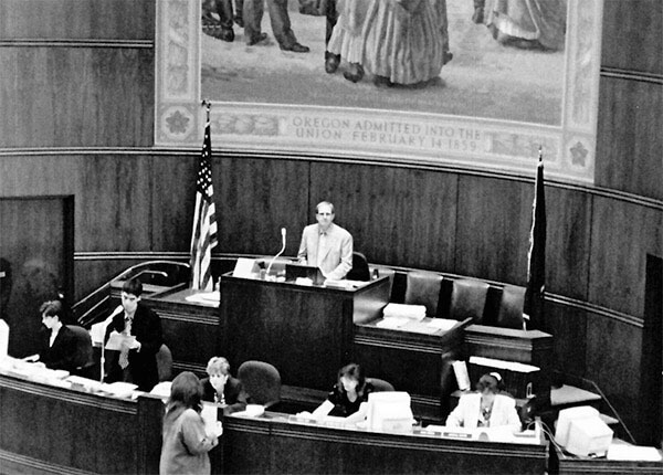 David presiding over Oregon Senate at the podium